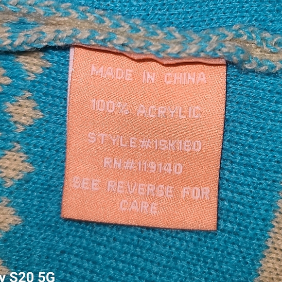 Peachpuff long cardigan, size Medium colors turquoise, light tan, black. - Picture 5 of 6